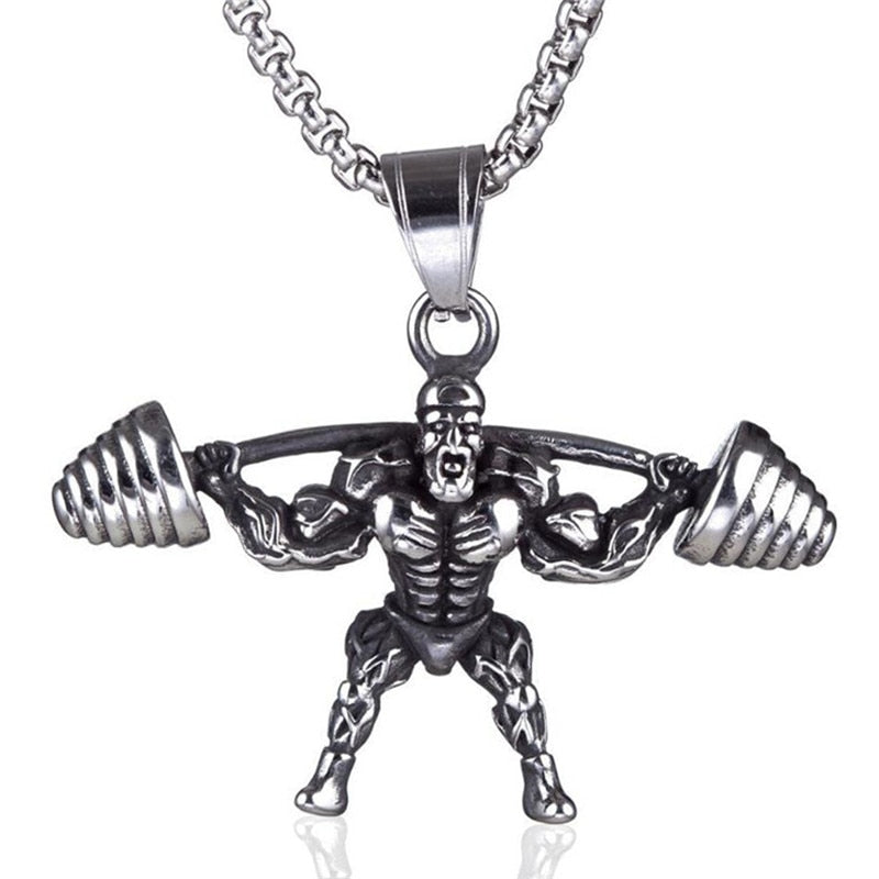 Unleash Your Inner Strength with Diamond Cut Muscle's Weightlifting Pendant Fitness Necklace - Available in 2 Colors!