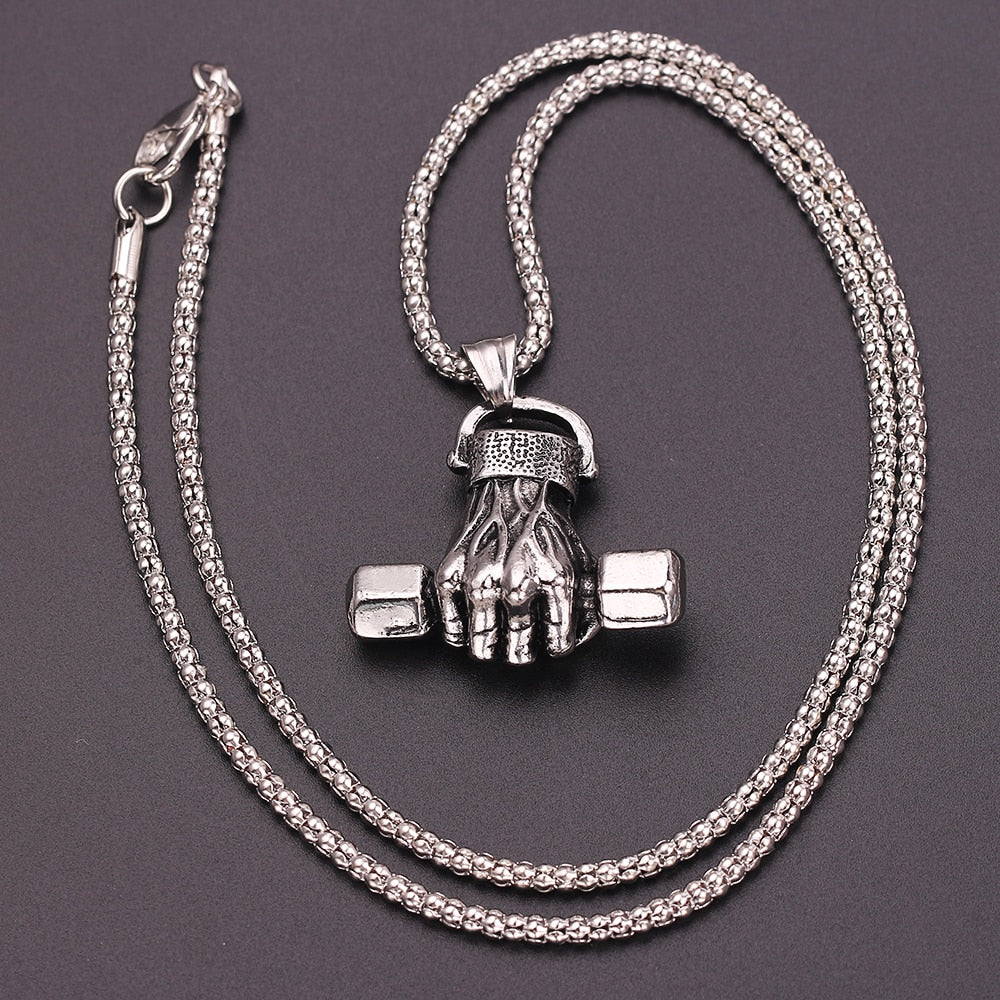 Trendy Sports Jewelry For Men | Fist Dumbbell Pendant Necklace