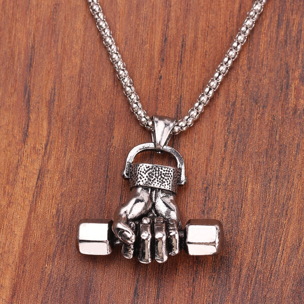 Trendy Sports Jewelry For Men | Fist Dumbbell Pendant Necklace